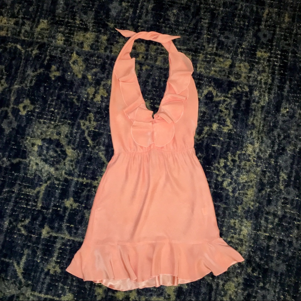Amanda Uprichard Coral Pink Silk Halter Dress P